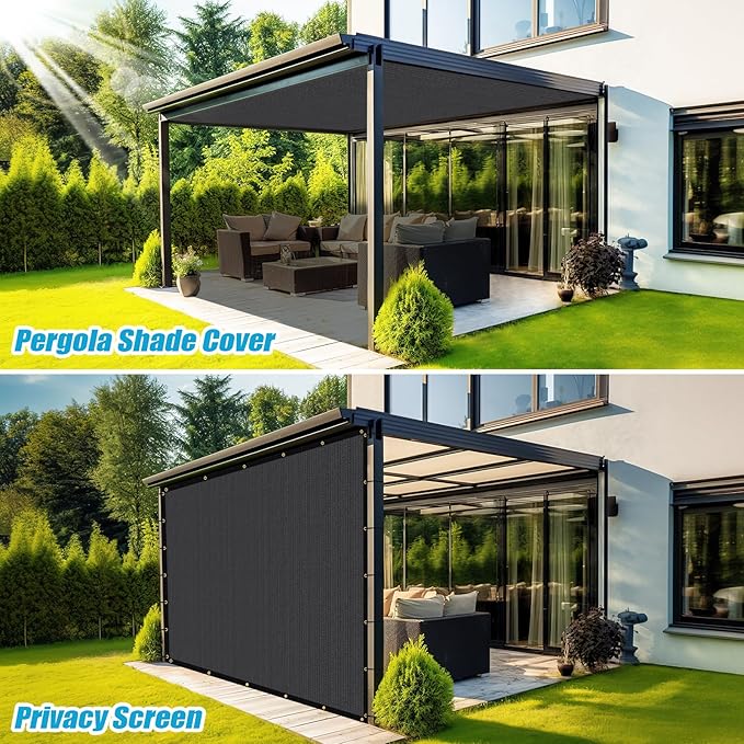 Amagenix 90% Pergola Shade Cover 6'X 13' Dark Gray Sun Shade Cloth with Grommets for Outdoor Garden Patio Porch-Commercial Grade 200 GSM-Cable Zip Ties Included (We Customized)