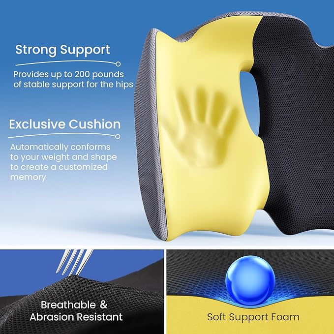 Benazcap Large Pressure Relief Seat Cushion for Tailbone Pain Office Chair Cushion for Butt, Back Pain, Coccyx & Sciatica Pain Relief Pillow. Memory Foam Seat Cushions for Office Chairs
