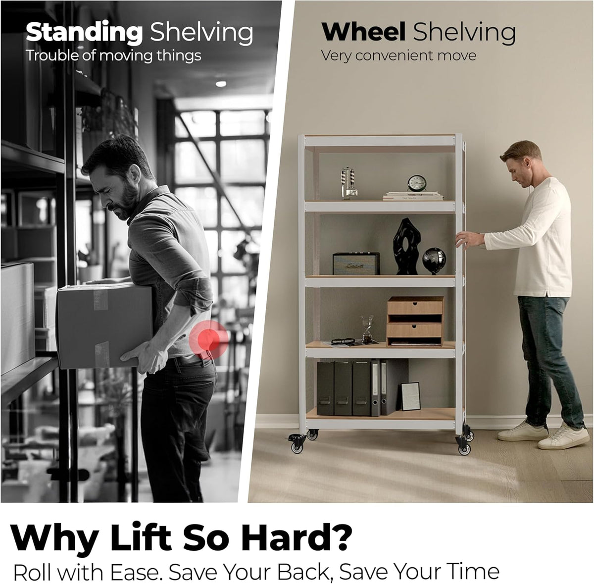 HOMEDANT House White 5-Tier Metal Rolling Cart Shelf Rack Casters Heavy Duty Wheel Shelving Unit Adjustable Utility Storage Shelves Organizer Shelf Kitchen Garage 24.4" W x 16.5" D x 62.2" H 1Pack