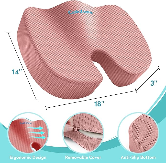 Office Chair Seat Cushion, Cooling Gel Enhanced Memory Foam Cushion for Long Sitting - Back, Sciatica, Coccyx, Tailbone Pain Relief Pillow - for Office, Gaming, Car, Wheelchair - Pink, Large