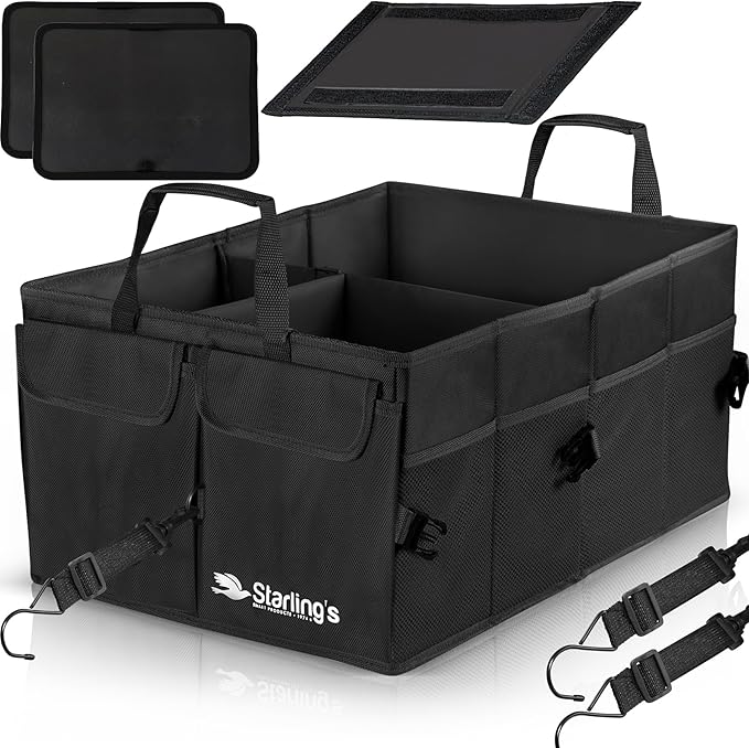 Car Trunk Organizer – Large Collapsible Storage Box with Adjustable Compartments – Heavy-Duty Cargo Organizer for SUV, Truck & Car – Non-Slip Waterproof Trunk Storage Bin for Groceries & Tools