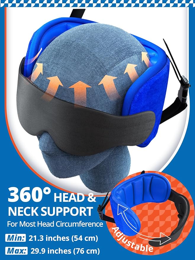 Travel Pillows for Airplanes, Airplane Pillow for Long Flight, Airplane Head Strap with Eye Mask for Sleep, Travel Neck Pillow for Car Road Trip, 360° Support Headrest, Stop Bobblehead, Orange