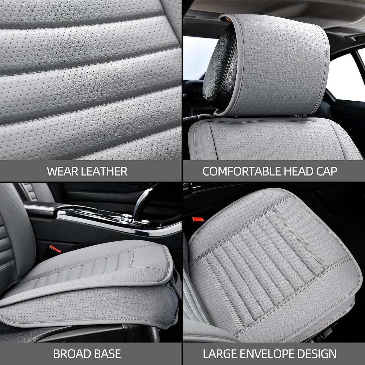 Universal Leather Car Seat Covers Full Set, Car Seat Cushion Covers Protector for Cars SUV Pick-up Truck Van Interior Accessories(Gray)