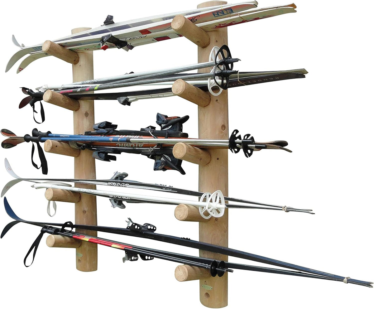 10-Place Wall-Mounted Ski Log Racks - Skis Wall Mount Garage Racks, Indoor & Outdoor Vertical Ski Holders for Walls, Hangers for Skis Indoor Storage Rack, Garage Hanging Rack - Unfinished