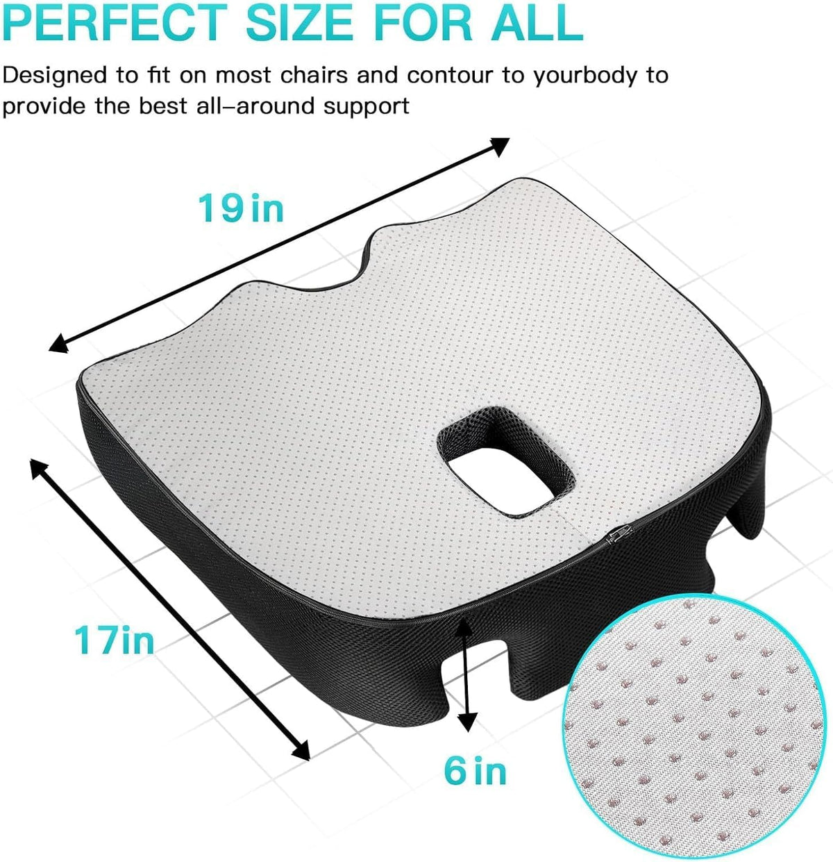 Benazcap X Large Memory Seat Cushion for Office Chair Pressure Relief Sciatica & Tailbone Pain Relief Memory Foam Firm Coccyx Pad for Long Sitting, for Office Chair, Gaming Chair and Car Seat Upgrade