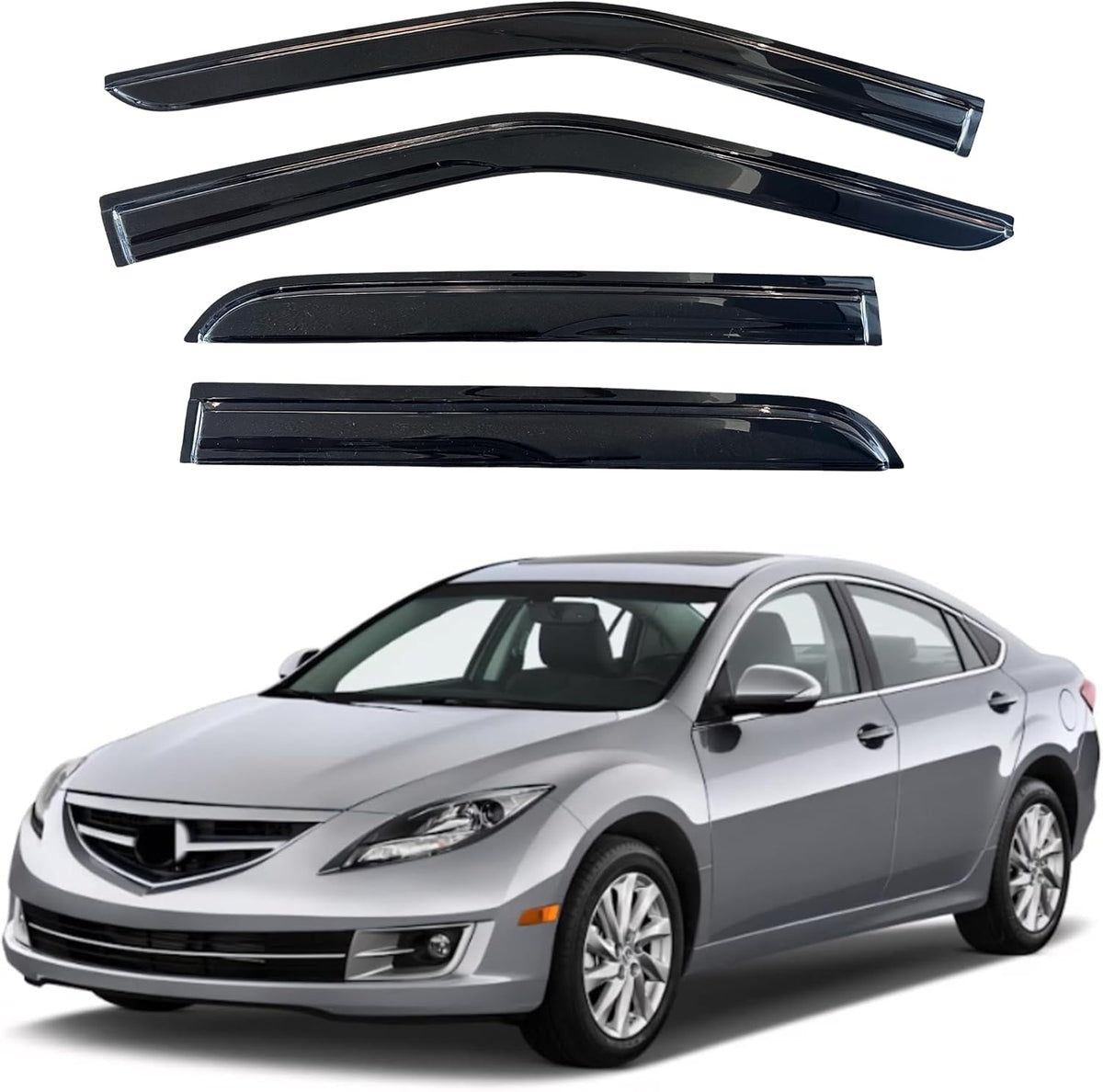KPY Window Visor Compatible with Mazda 6 Sedan 2004-2013, 4PC Rain Guard Side Window Vent Deflectors Tape-On Mugen Style, 2004 2005 2006 2007 2008 2009 2010 2011 2012 2013