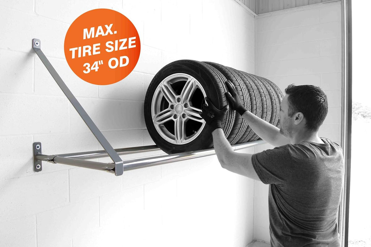Martins Industries Wall-Mount Tire Rack – Heavy-Duty Steel Storage for 8 Tires | 500 lb Capacity | Fits Up to 34" OD | Adjustable Crossbar | SUV & Light Truck Tire Holder