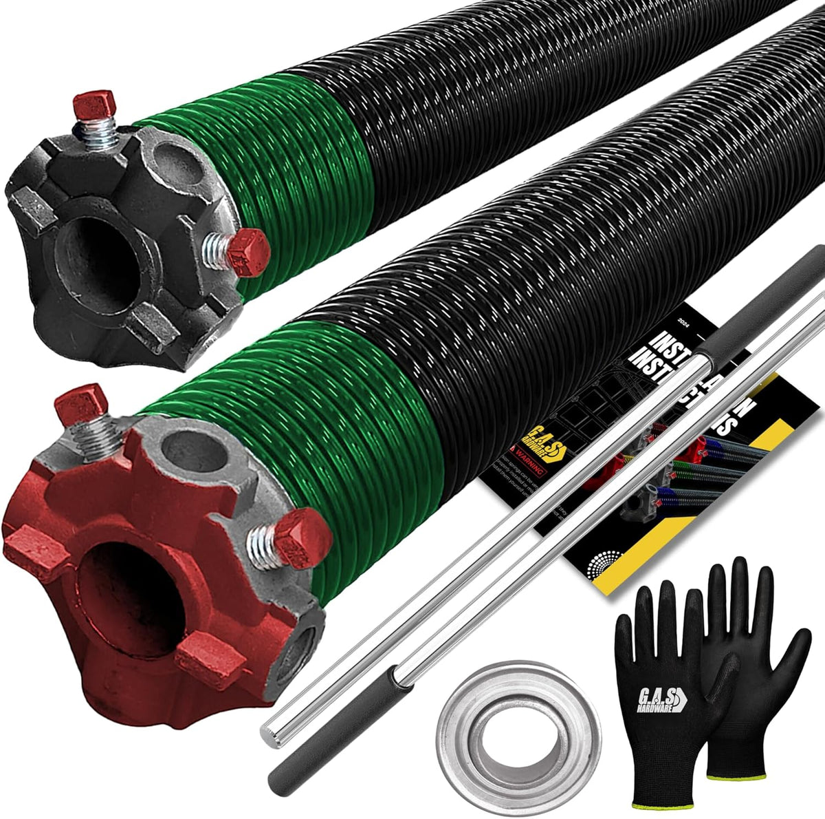 Garage Door Torsion Spring 243x1.75x33 Includes 1” Steel Bearing, Non-Slip Gloves, and Winding Bars for Left and Right Side of Garage Door Precision E-Coating 5-Year Warranty Min. 30,000 Cycles (Pair)