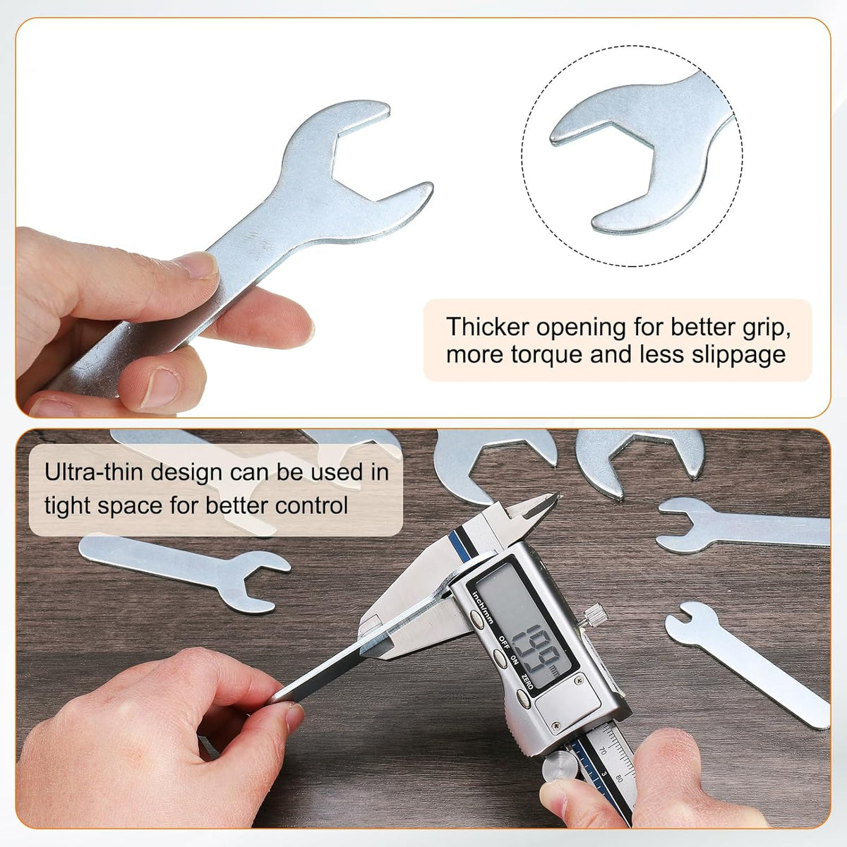 HARFINGTON 10pcs Small Wrench Open End Wrench 23x126x2.8mm Metric U-Shaped Single Open Ended Spanner Super Thin Small Flat Head Galvanizing Wrench for Automotive Repair Furniture Assembly
