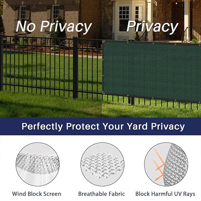 Windscreen4less Privacy Fence Screen Heavy Duty Windscreen Fencing Mesh Fabric Shade Net Cover with Brass Grommtes for Outdoor Wall Garden Yard Pool Deck, 8'x19' Green