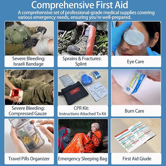 Comprehensive First Aid Kits- Advanced Trauma Kits with Labeled Compartments, Large Emergencies Medical Kits for Car, Home, Camping and Outdoor Emergencies -324Piece Set