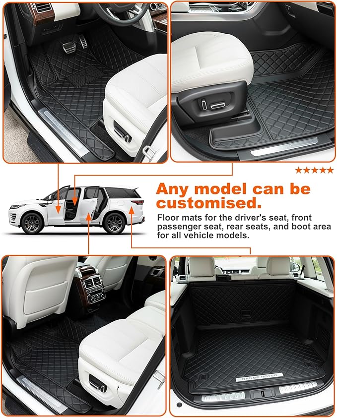 All-Weather car Floor MATS-Suitable for 99% of car Models,Leather car mat, offering Personalized Embroidery and Multiple Color Options,Provide Protection for car Rug (Purple Beige)