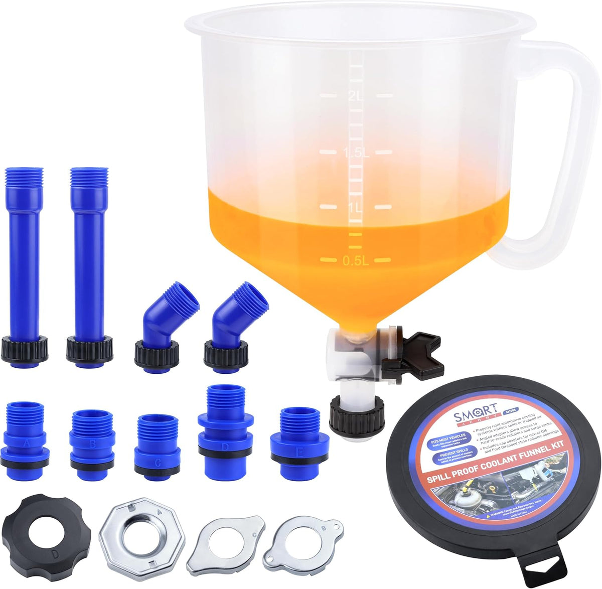 SMART JERRY - Coolant Bleeder Kit, Universal Radiator Burping Funnel, No-Spill Coolant Funnel, Flush Kit