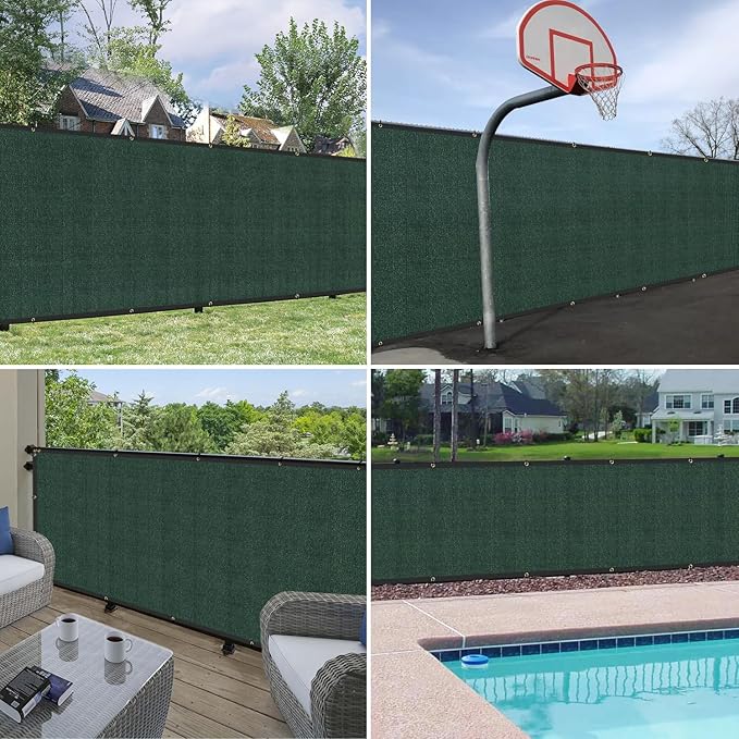 Windscreen4less Privacy Fence Screen Heavy Duty Windscreen Fencing Mesh Fabric Shade Net Cover with Brass Grommtes for Outdoor Wall Garden Yard Pool Deck, 8'x81' Green
