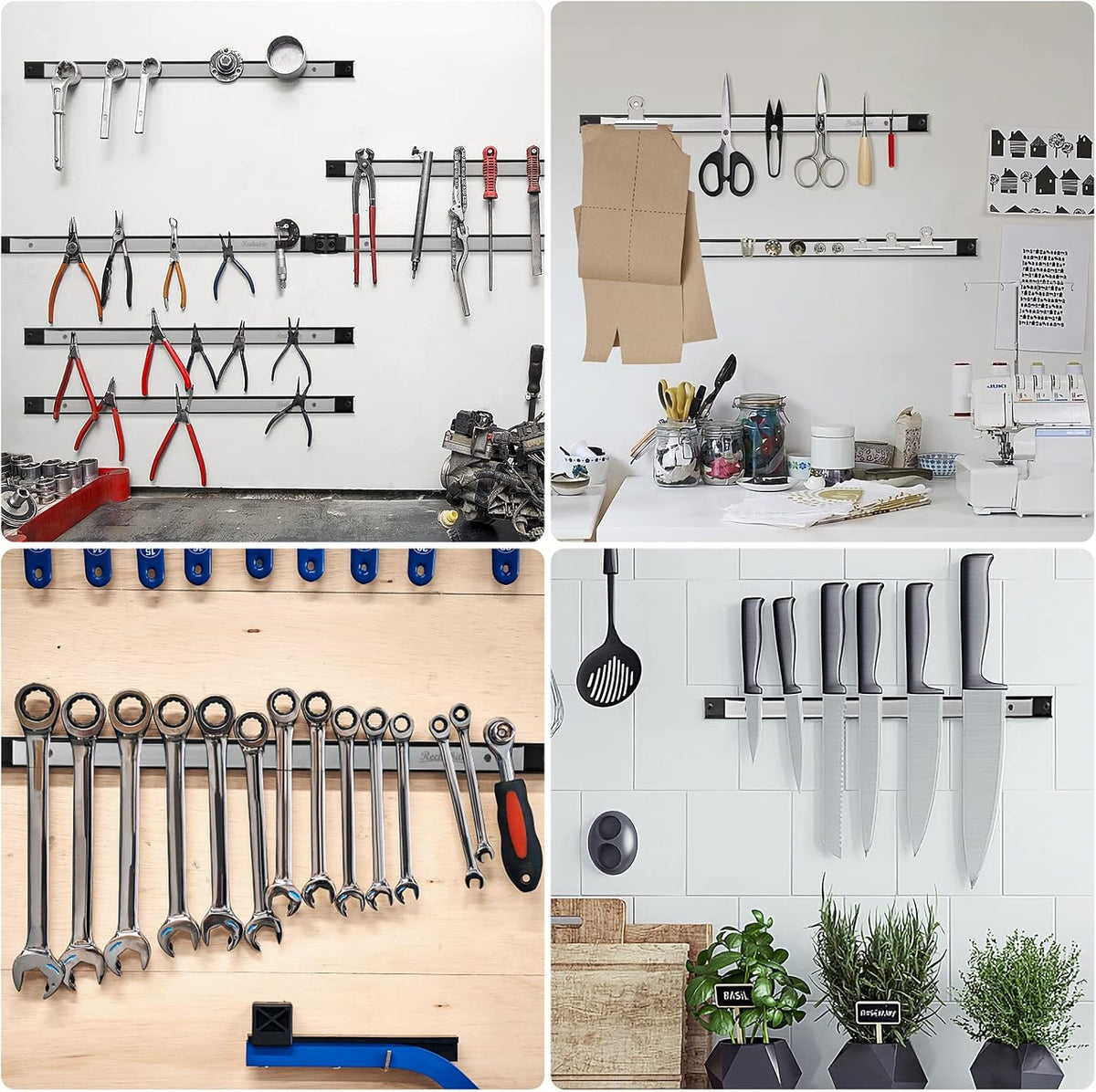 6 Pieces 18" Magnetic Tool Holder Strip, Stainless Steel Surface Tool Magnet Bar, Metal Tool Organizer Rack for Garage Organization, Easy To Install in Workshop, Mounting Screws Included