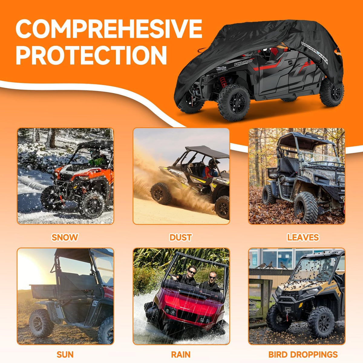 NEVERLAND UTV Cover Waterproof Outdoor - Oxford Cloth Compatible with Polaris RZR Yamaha Can-Am Defender Kawasaki Ranger Cover 4-6 Passenger Black (Up to 169")
