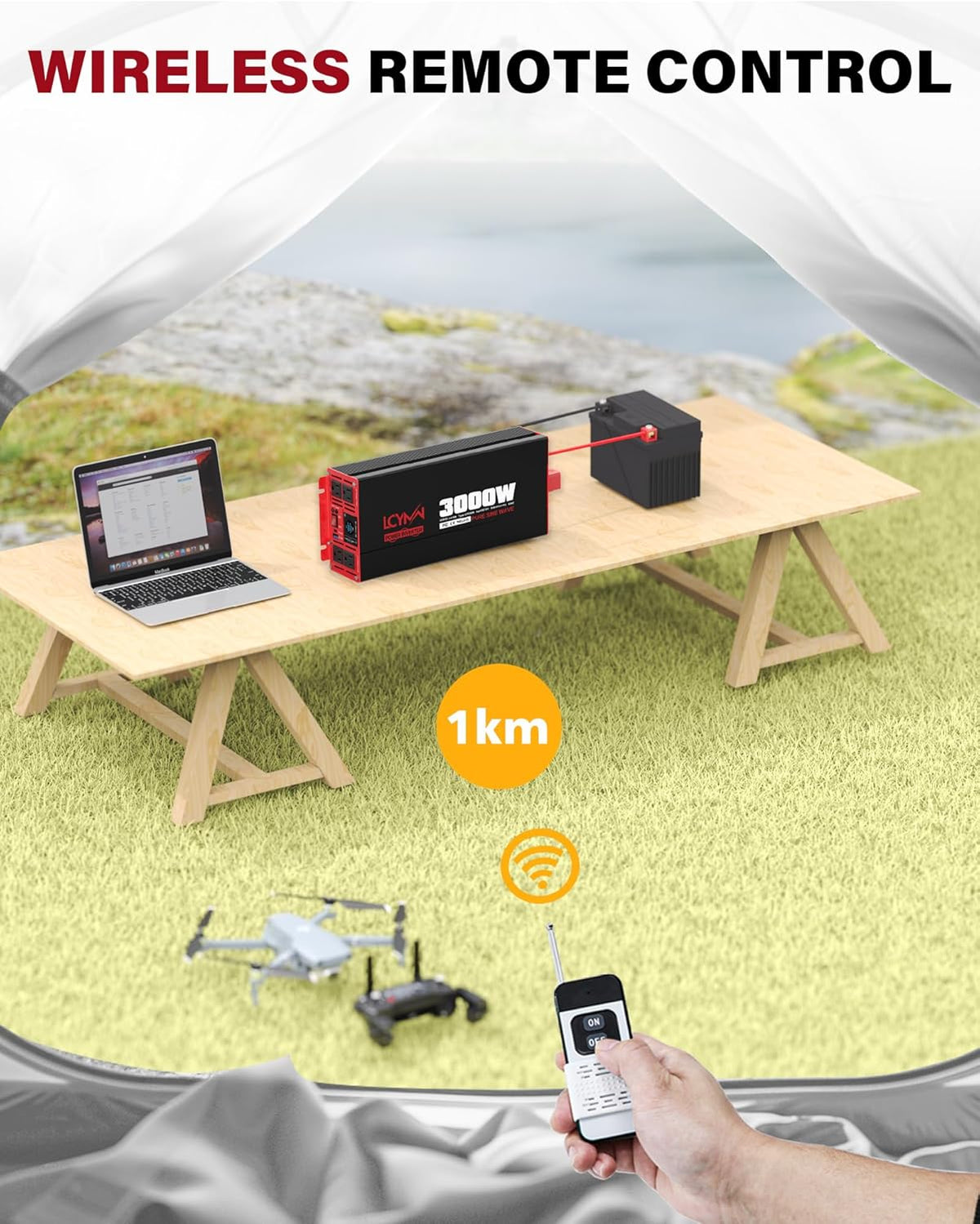3000 Watts Pure Sine Wave Power Inverter 24V DC to 110V 120V AC Converter for Home RV Off Grid Truck Solar System Inverters with Type-C PD30W USB QC3.0 Port 4 AC Outlets LCD Display and Remote Control