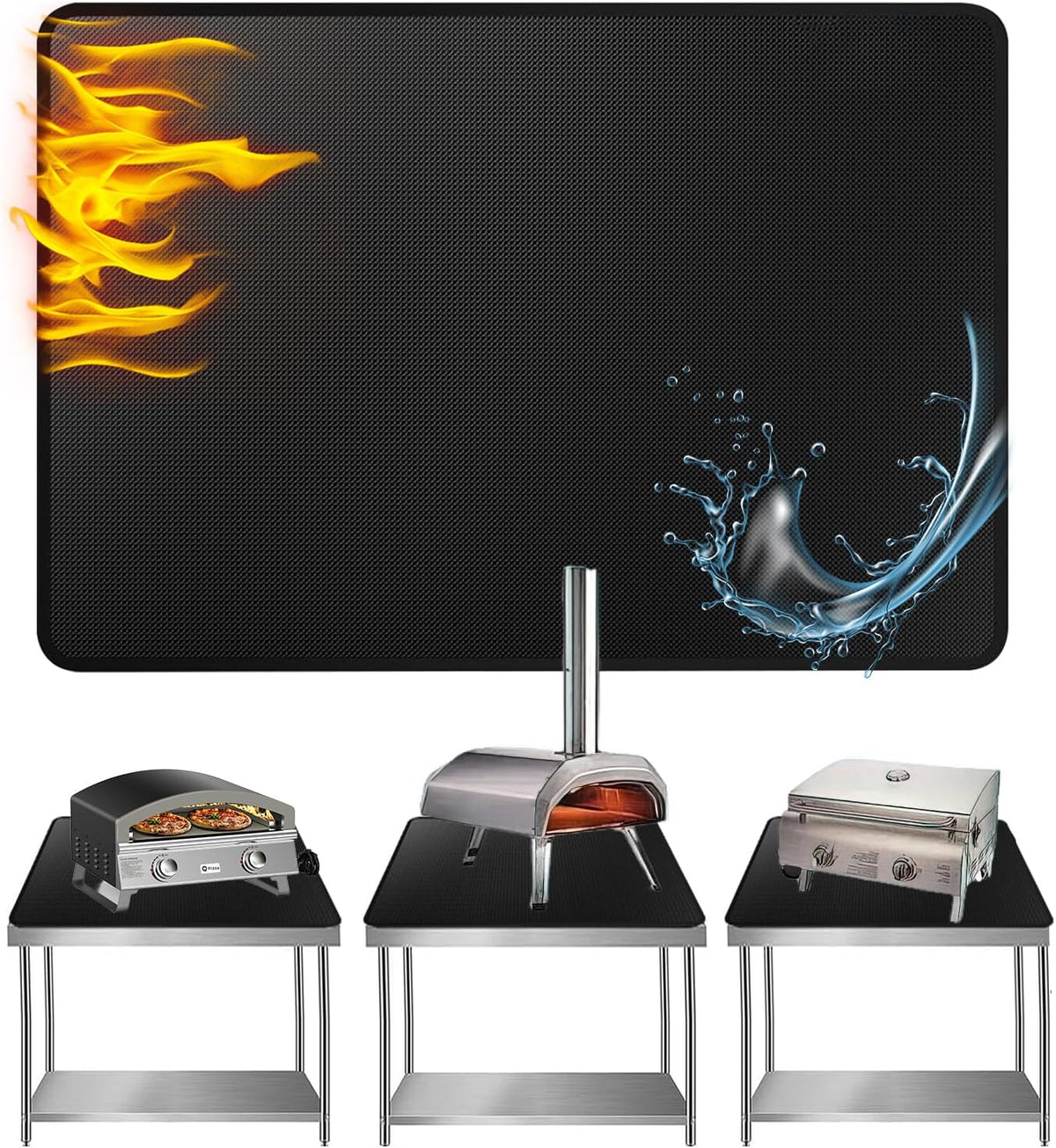 Heat Resistant Grill Mat, 24 x 36 inches Double-sided fireproof and waterproof BBQ protection mat Multi-Purpose for Grills Pizza Ovens Smokers Black