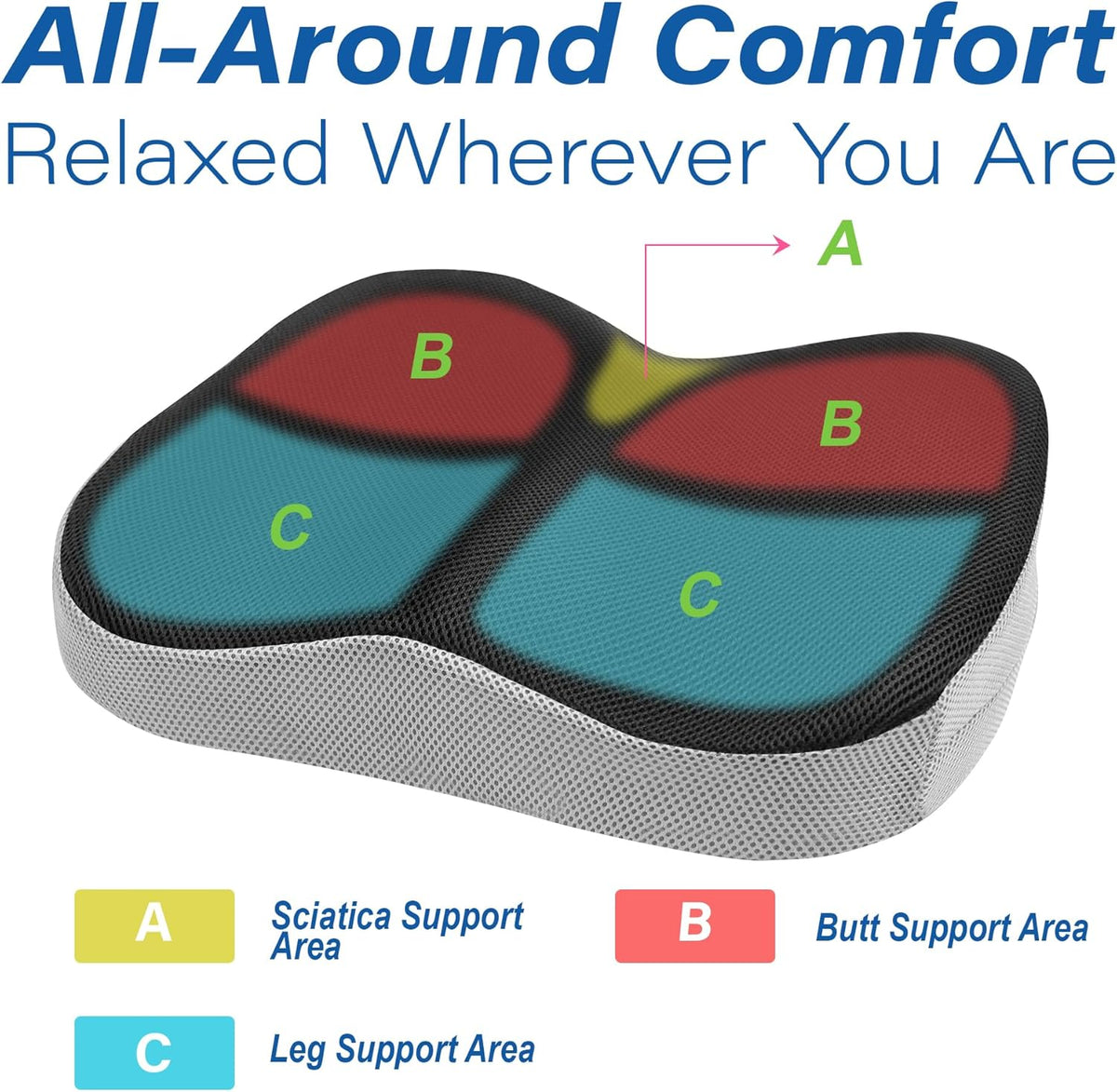 Car Seat Cushion, Ergonomic Memory Foam Car Cushion for Sciatica Pain Relief, Larger Driving Seat Pillow for Short Drivers on Long Drives - Butt Pillow for Truck, Office, Wheelchair - Large Black