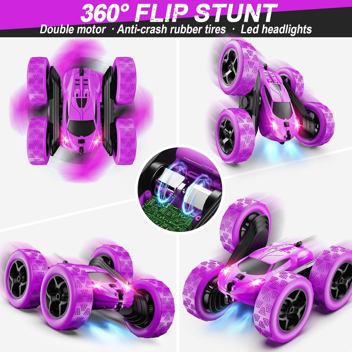 RC Cars, Purple Remote Control Car for Girls, 2.4 GHZ Double Sided RC Stunt Car 360° Rotating Remote Control Crawler with Headlights Car Toys for 6 7 8 9 10 11 12 Girls Birthday Gift