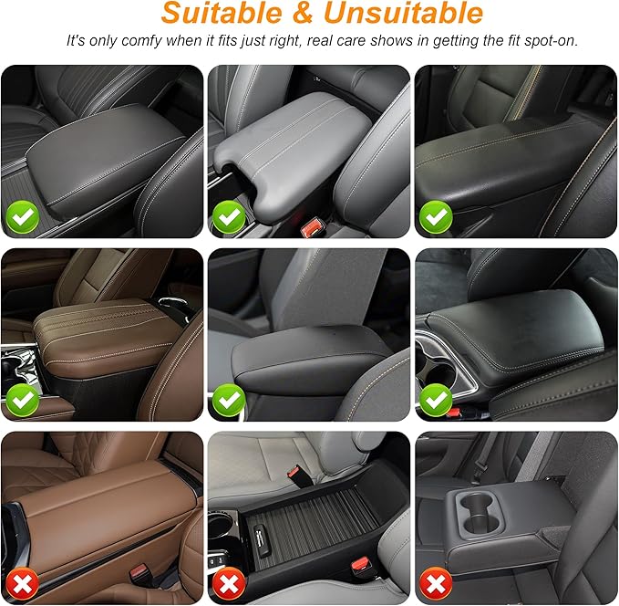 Car Center Console Cover Fit for Jeep Grand Cherokee - Leather Armrest Covers with 2 Storage Pockets(Black)