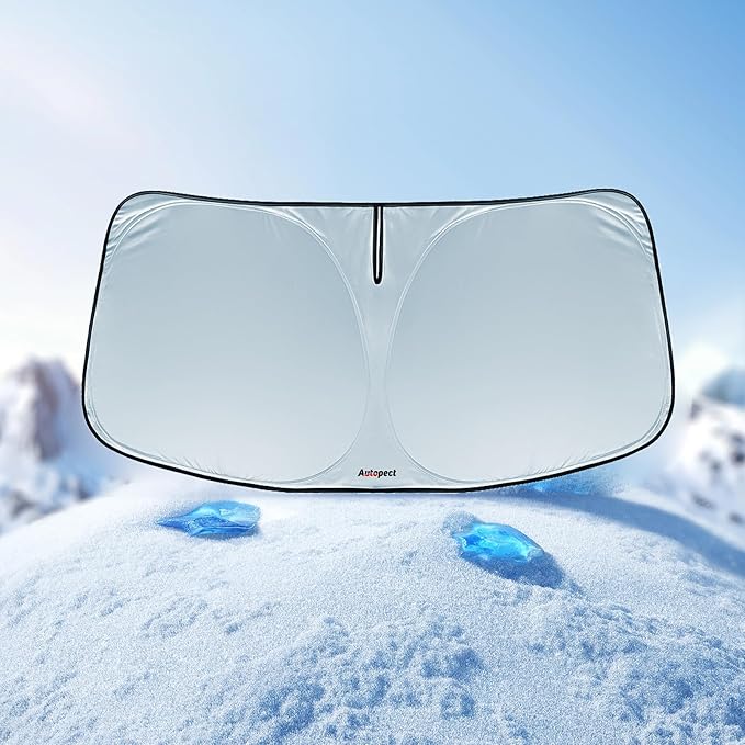 Windshield Sun Shade for Nissan Rogue 2021 2022 2023 2024 2025 2026 – Custom Fit Sun Shield with Mirror Cut‑Out, Blocks Heat & UV, Foldable with Storage Pouch - Nissan Rogue Windshield Sunshade