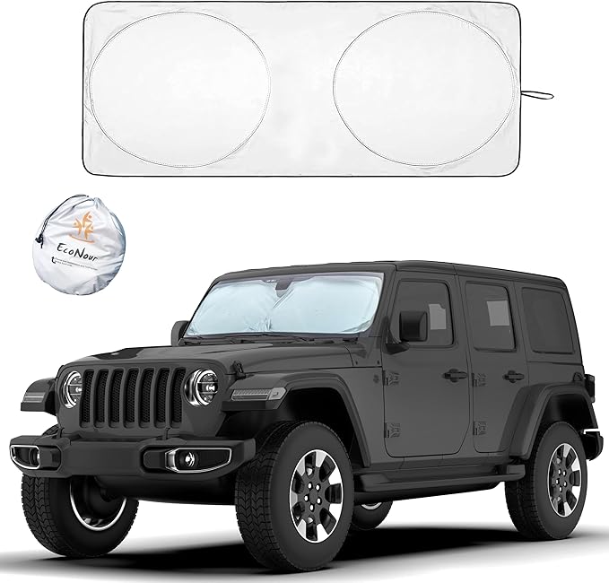 EcoNour Jeep Windshield Sunshade | Sun Visor for UV Rays & Heat Protection | Suitable for Wrangler, Gladiator | Jeep Accessories for Wrangler | X-Small - 60x21 Inches