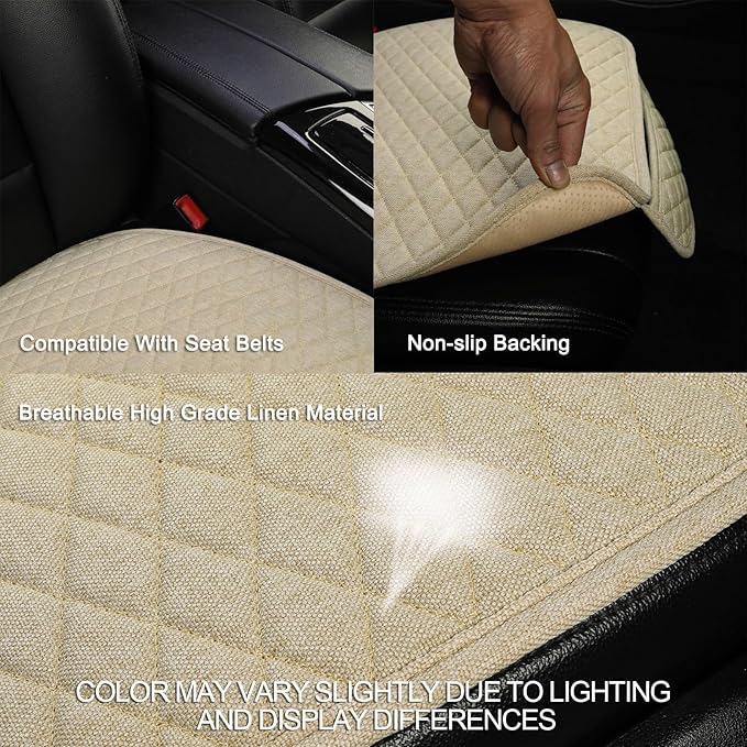 West Llama Linen Car Seat Covers,Bottom Seat Covers for Cars Include 1 Pair Front Driver Seat Pad Mat and 1 Rear Bench Cover for SUVs,Cars,Sedans(3Piece-Beige)