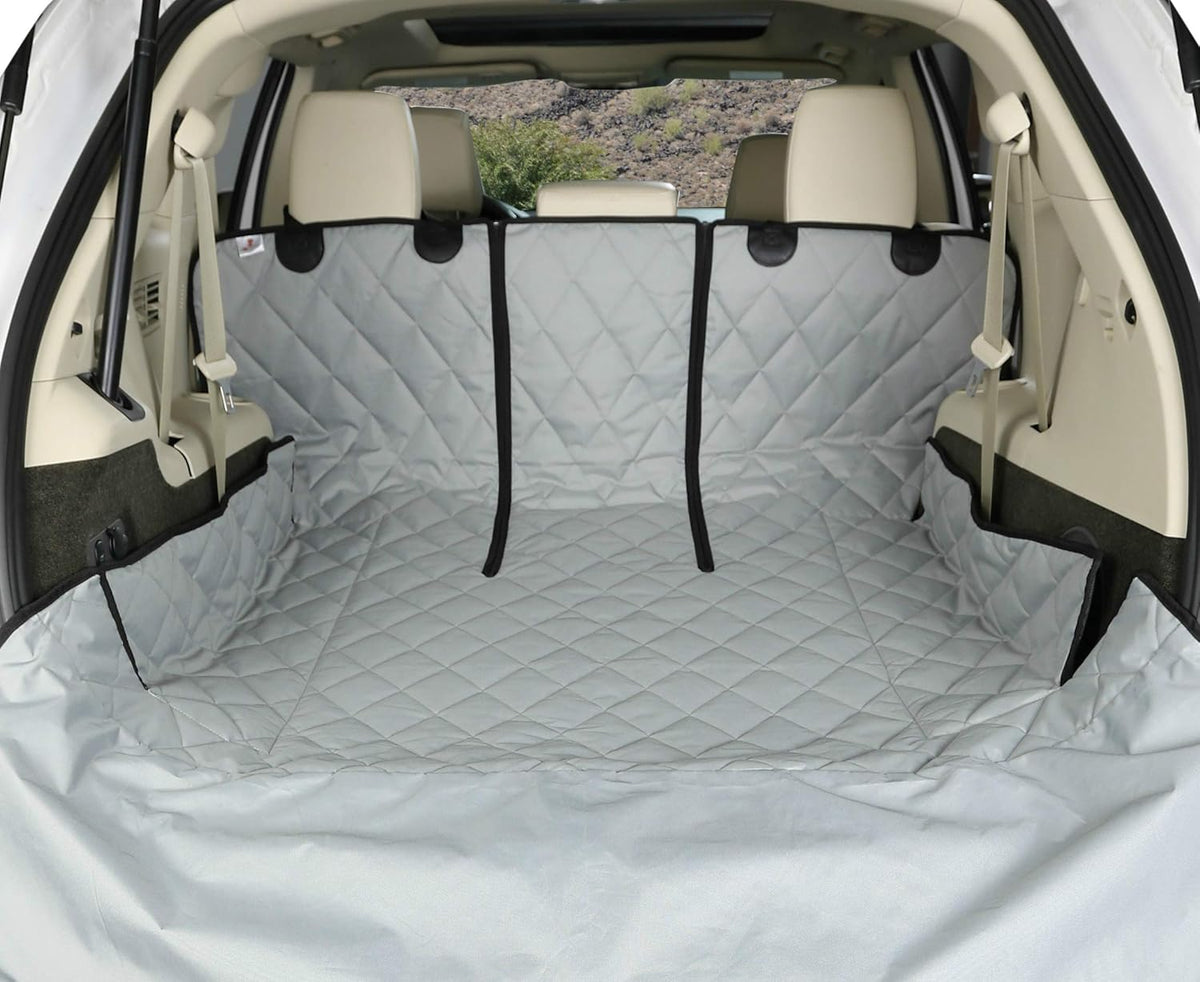 4Knines SUV Cargo Liner for Dogs, Trunk Mat for SUV, Durable Cargo Cover, Protector – Compatible with 60/40 Split Bench & Armrest Pass-Through, Waterproof, Machine Washable, Non-Slip (Small, Grey)