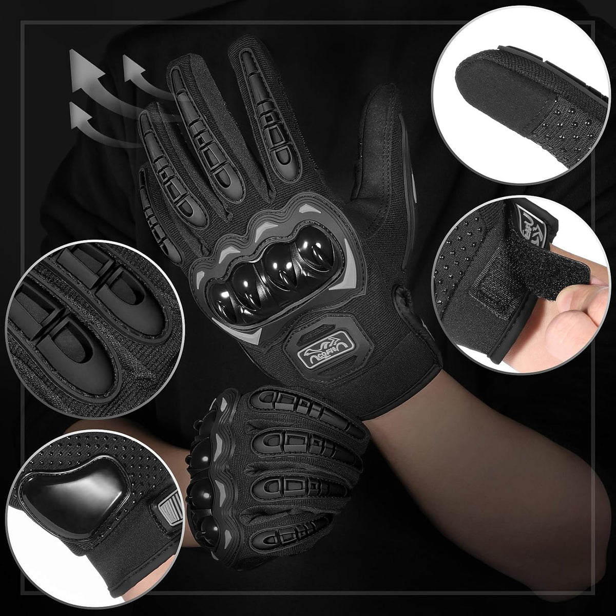 COFIT Motorcycle Gloves for Men and Women, Full Finger Touchscreen Motorbike Gloves for BMX ATV MTB Riding, Road Racing, Cycling, Climbing, Motocross - Black XL
