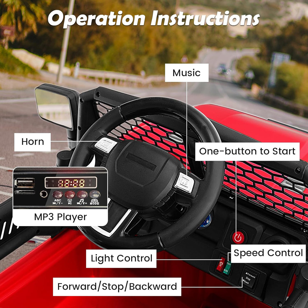 Costzon Ride on Car, 12V Battery Powered Truck Vehicle with Remote Control, Spring Suspension, Headlights, Music, Horn, MP3, USB & Aux Port, Gift for Boys Girls, Electric Car for Kids (Red)