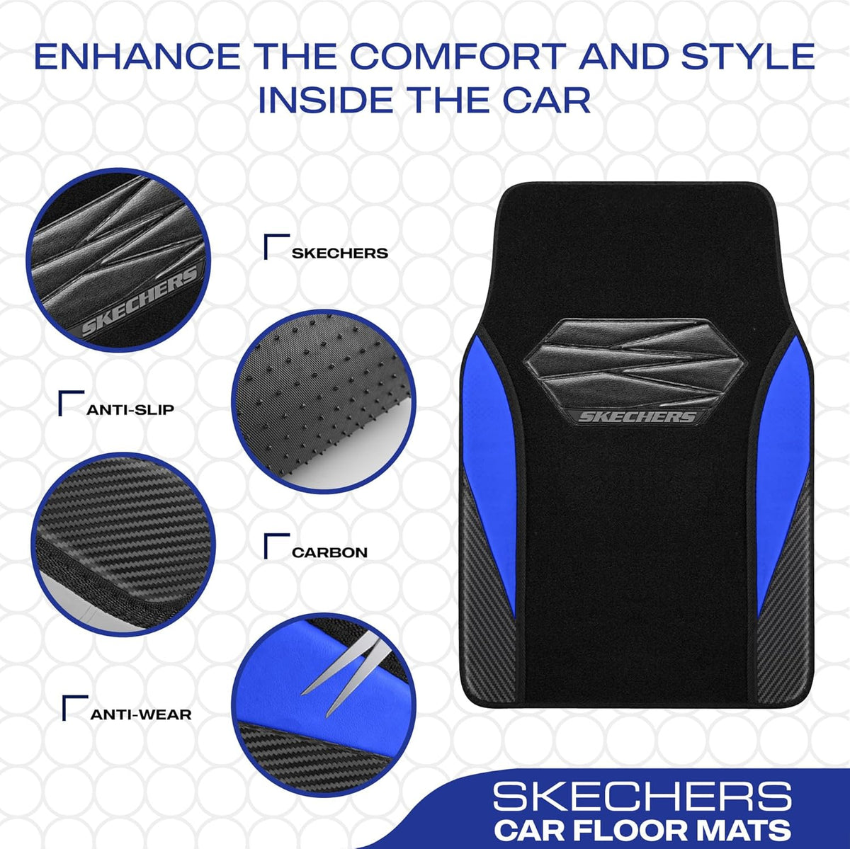 Skechers Car Floor Mats,Waterproof Universal Fit Car Mats,Faux Leather Car Floor Mats,Carbon Floor Mats for Cars with Anti-Slip Skechers Heel Pad Fit for SUV,Vans,Sedans,Trucks,Blue