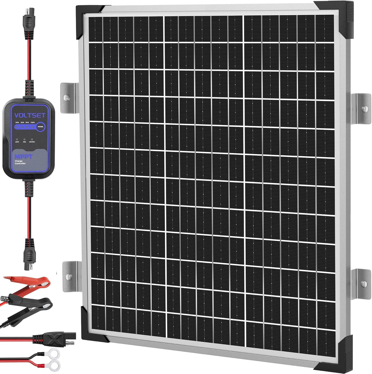Solar Panel Kit 50W 12V with MPPT Controller, Solar Battery Trickle Charger Maintainer, Waterproof Solar Panel with Adjustable Mount Bracket for Boat RV Motorcycle Marine