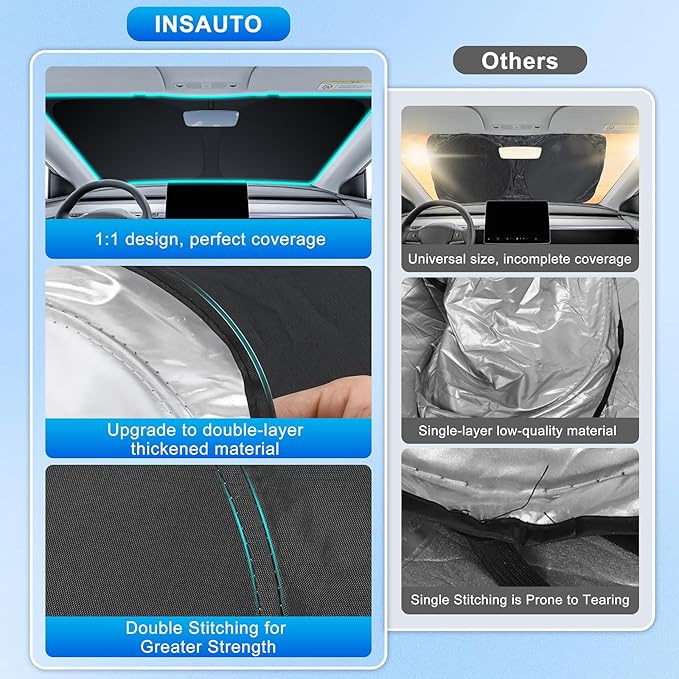 INSAUTO Custom Fit Windshield Sun Shade Accessories for Toyota Corolla 2020-2026 (Corolla Cross Not Fit), Foldable Front Window Sunshade, UV & Heat Reflector, Keeps Interior Cool, Includes Storage Bag