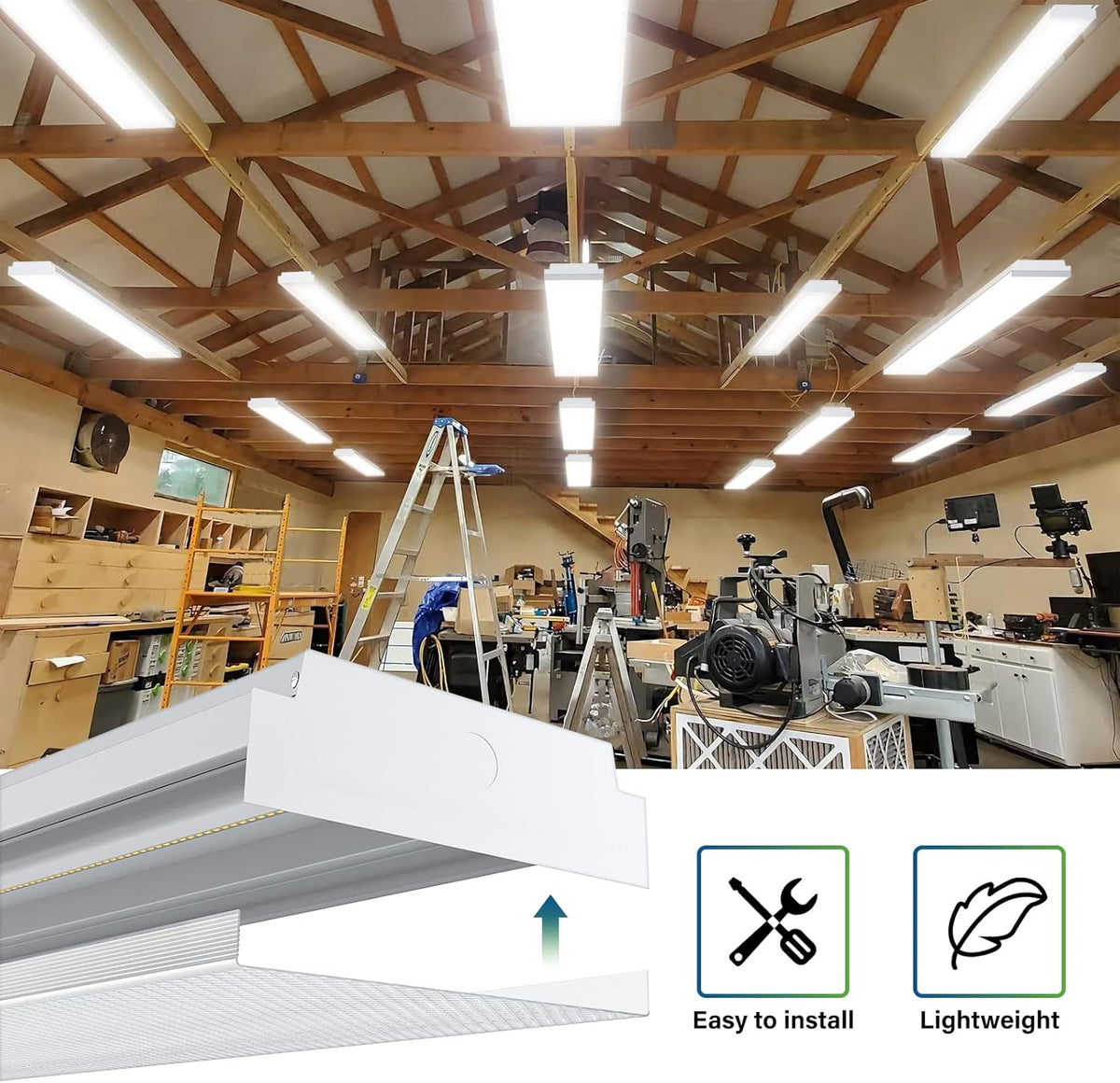 ANTLUX 4FT LED Wraparound 40W Shop Lights for Garage, 4400lm, 6000K, 4 Foot Crystal LED Wrap Light, 48 Inch Integrated Linear Strip Flush Mount Office Workshop Ceiling Lighting Fixture, 4 Pack