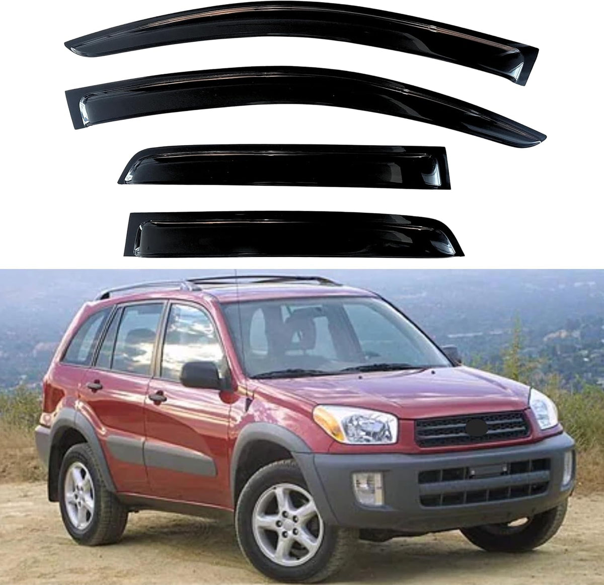 KPY Window Visor Compatible with Toyota Rav4 2001-2005, 4PC Rain Guard Side Window Vent Deflectors Tape-On Style, 2001 2002 2003 2004 2005