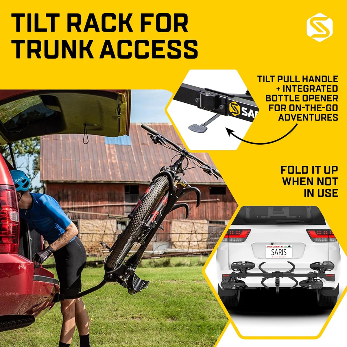Saris SuperClamp G3 2-Bike HD Hitch Rack – Lightweight Platform Bike Carrier for Car, SUV, Truck – Tilting Design, Secure Wheel Clamping, Fits Road, Mountain, E-Bikes – 2" Hitch Receiver