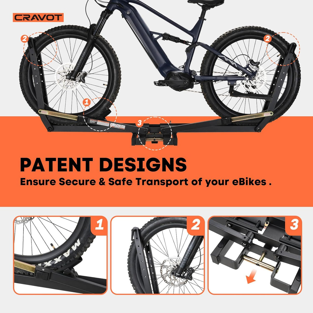 MagRack X1 Hitch 1 Ebike Rack, 100 lbs Capacity Electric Bike Carrier with 2 Arms, Foldable Bike Racks for Tow Hitch Up to 3.5-in Fat Tire 2" Receiver w/Lock