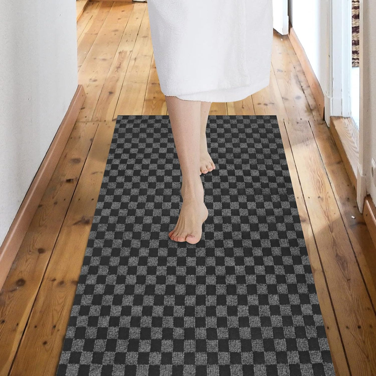 Custom Size Backed Non-Slip Area Rugs Runner, Easy Clean, Waterproof Runner Rugs for Hallway Entryway, Kitchen, Laundry, 2FT x 10FT, Gray Checkered