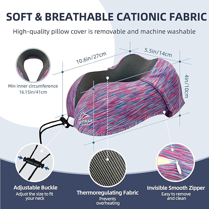 Travel Pillow with Extra Large Hood for Airplane Long Flights Privacy and Comfort Memory Foam with Skin-Friendly Cover for Road Trip Head&Neck Support for Plane Office Cars Sleeping & Rest(Colorful)