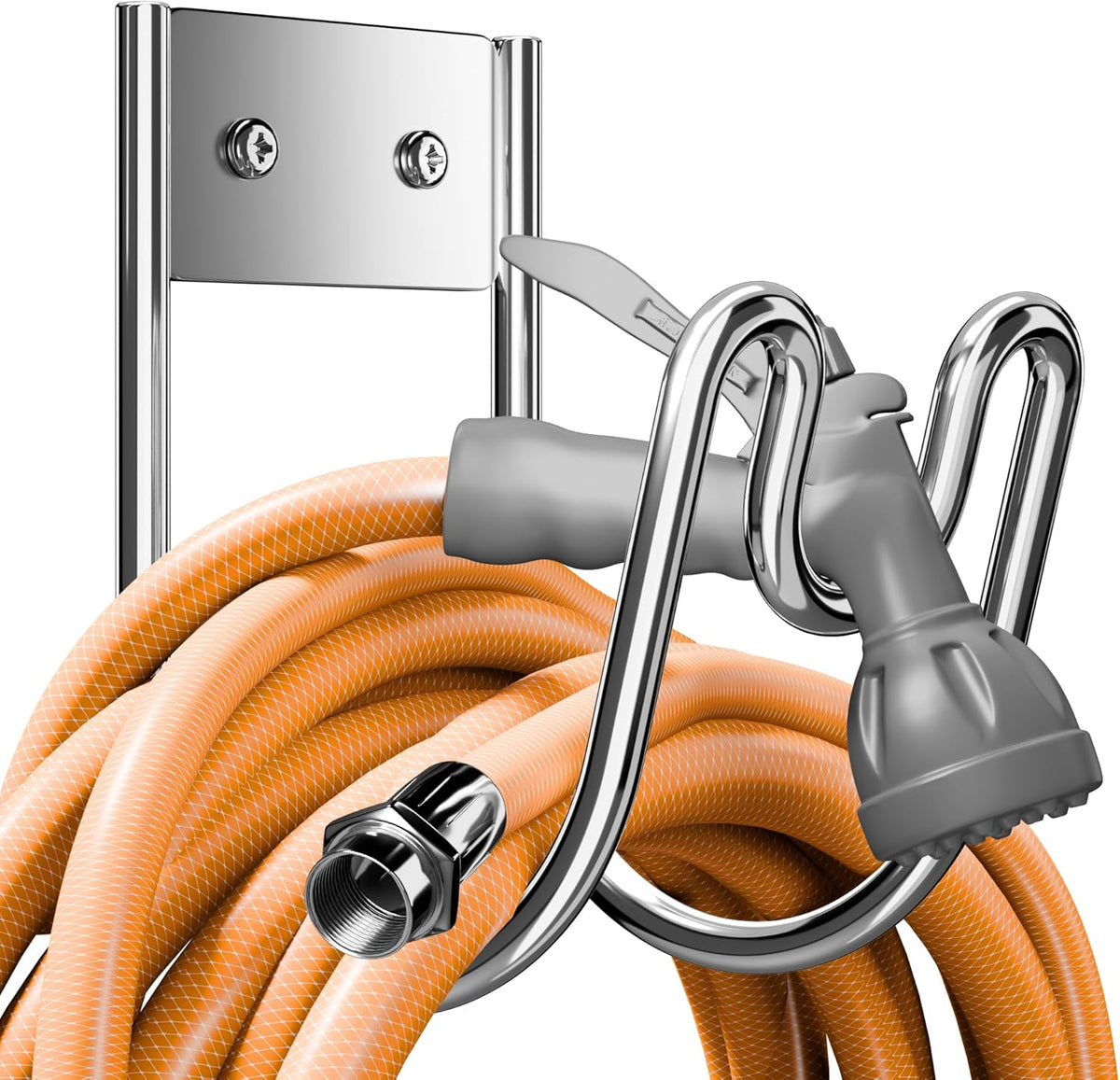 Stainless Steel Garden Hose Holder - Silver SS304 Water Hose Holder - Wall Mounted Hose Hanger Heavy Duty for Water Hose Extension Cords Vacuum Hose, Anti-Rust.