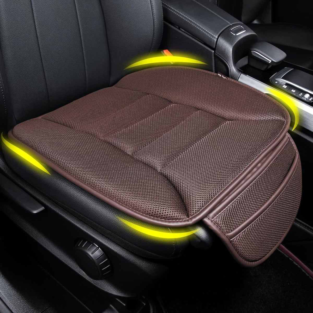 Premium Car Seat Cushion, Driver Cushion with Comfort Memory Foam & Non-Slip Rubber Bottom, Car Seat Pad Works with 95% of Vehicles and Office Chair or Home - 4D Brown
