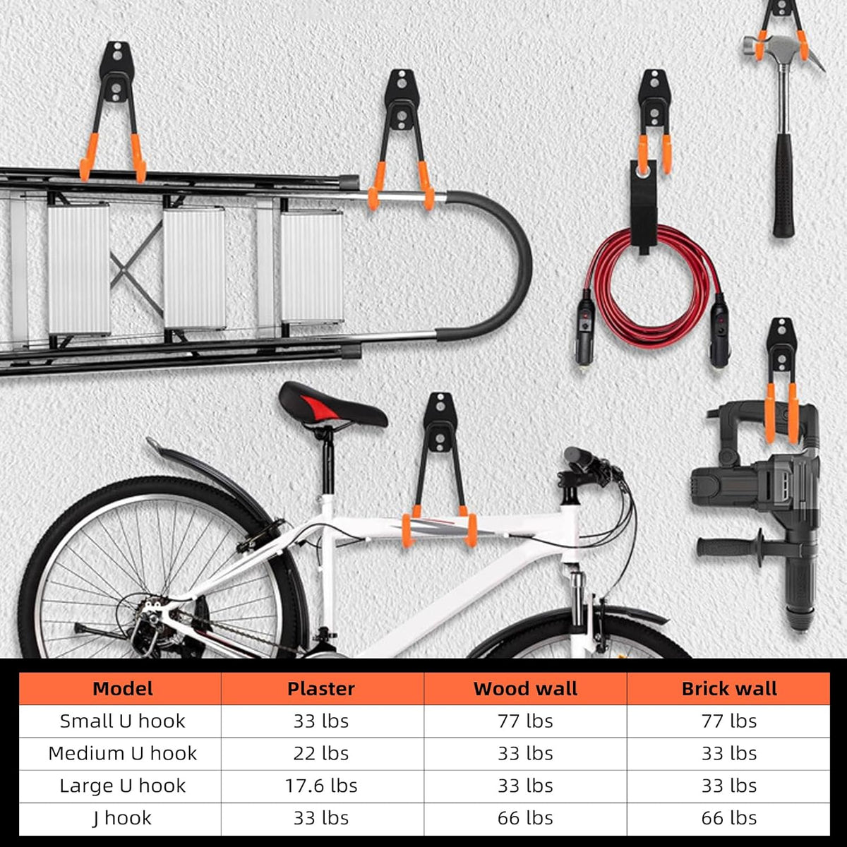 Garage Hooks, 6 Pack Small Round Wall Hooks for Hanging Heavy Duty Ladders, Bikes, Tools Ideal for Garage, Garden, Basement Utility Room Storage (Black)