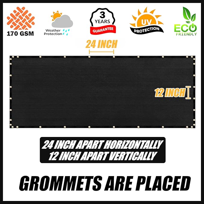 Royal Shade Custom Size 5' x 74' Black Fence Privacy Screen Windscreen Cover Netting Mesh Fabric Cloth - Cable Zip Ties Included (We Make Custom Size)