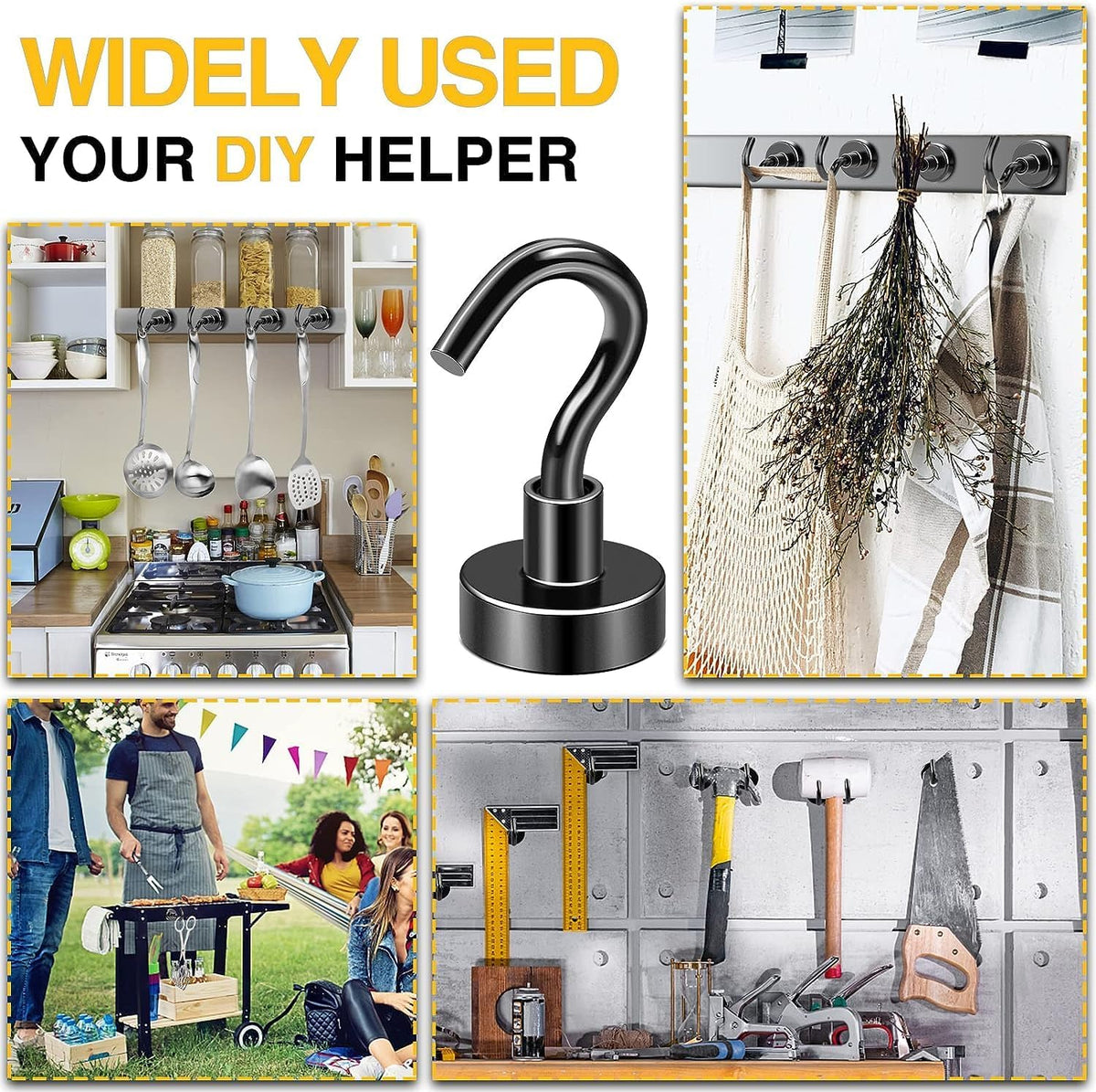 DIYMAG Magnetic Hooks, 30Lbs Strong Heavy Duty Cruise Magnet S-Hooks for Classroom, Fridge, Hanging, Cabins, Grill, Kitchen, Garage, Workplace and Office Etc, (150 Pack-Black),Screw in Hook