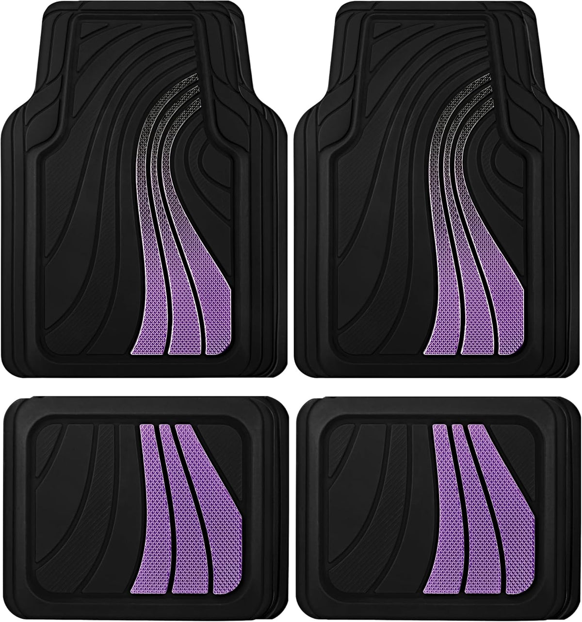 Road Comforts Car Floor Mats Full Set – Front & Rear Car Floor Mats with Aluminum Design, Anti-Slip Backing, All-Weather Protection, Trim-to-Fit Car Mats for Most Sedans, SUVs & Vans - Purple