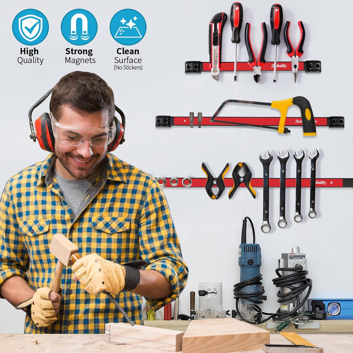12" 18" 24" Magnetic Tool Holder Strip, Red Magnet Bar, Metal Tool Organizer Rack for Garage Organization, Easy To Install in Workshop, Mounting Screws Included