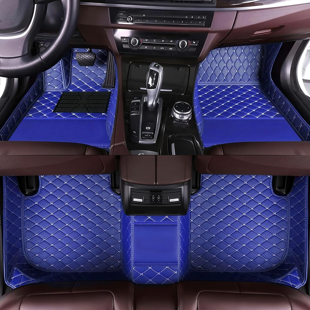 Custom Personalized Floor Mats for Cars，Luxury Full Coverage All Car Floor Mats，Anti-Slip Leather Car Mat Set ，Custom Floor Mats for 99% of Cars, Trucks & SUVs. (Blue)