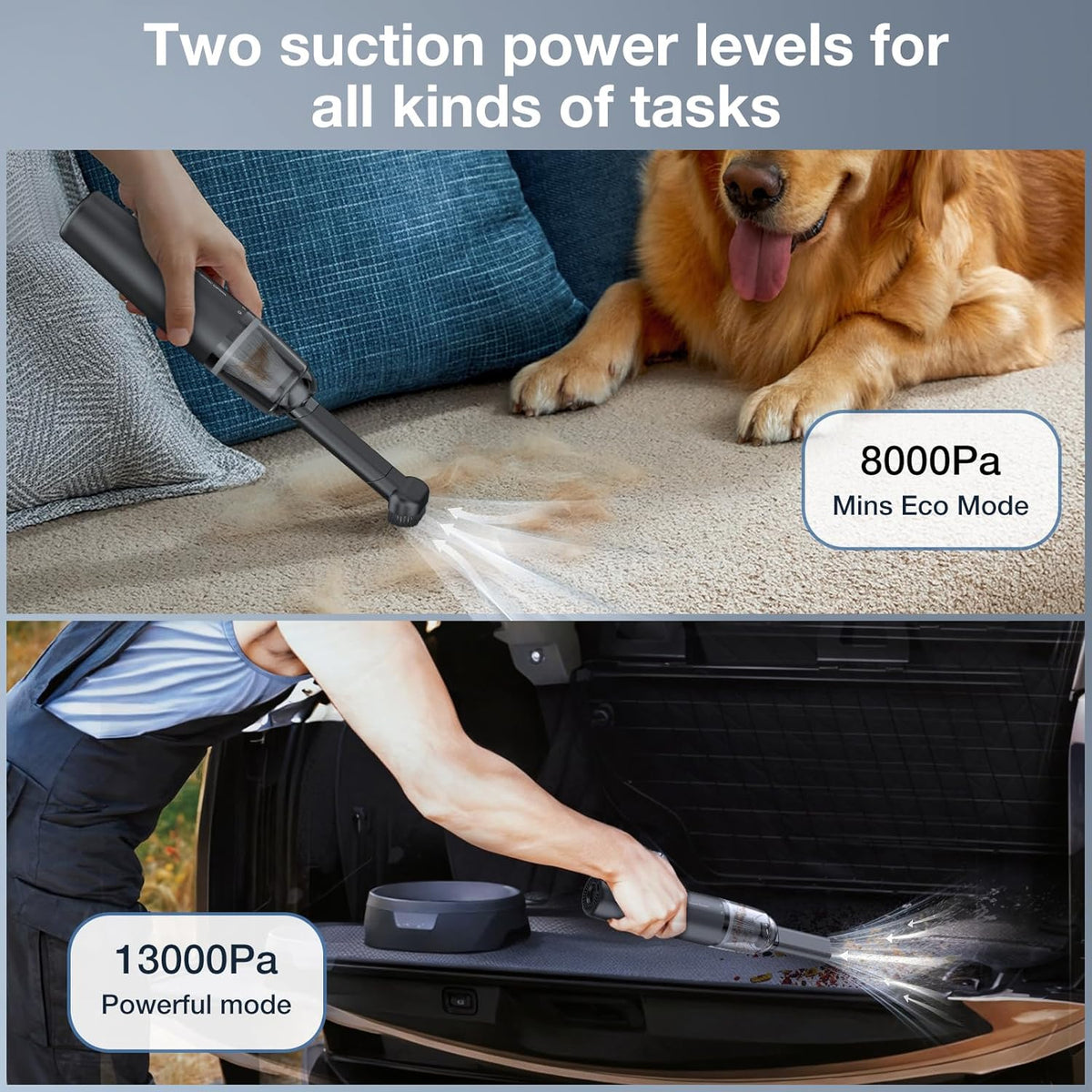 Car Handheld Vacuum Cordless 13000 PA Suction Power, Portable Mini Vacuum Cleaner for Car Home Office and Pet Hair, Black