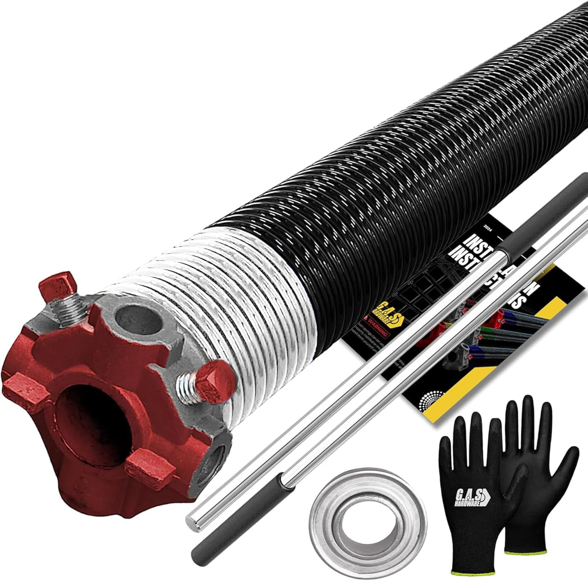 Garage Door Torsion Spring 295x2x48 Torsion Springs for Left Side of Garage Door with 1" Steel Bearing, Gloves, and Winding Bars Precision E-Coating 5-Year Warranty Minimum 30,000 Cycles (Red Cone)